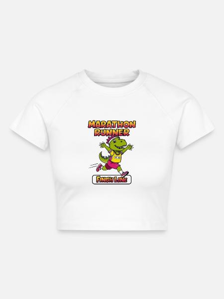 T-Rex Marathon Läufer - Cropped Frauen Organic T-Shirt - Weiß