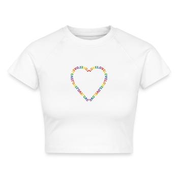 Regenbogen Herz Love LGBTQ+ - Cropped Frauen Organic T-Shirt - Weiß - Vorne - AI Model Female 172 dark (172cm)