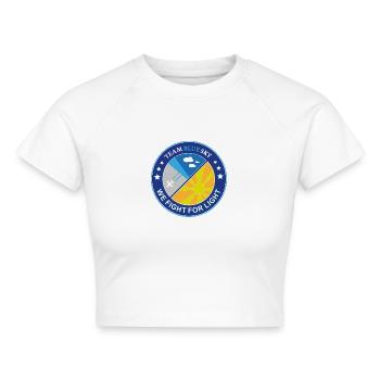 Sonnenliebhaber-Abzeichen Team Blauer Himmel Licht-Krieger-Emblem - Cropped Frauen Organic T-Shirt - Weiß - Vorne - AI Model Female 172 dark (172cm)