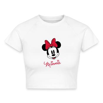 Mickey & Minnie Schriftzug Mit Minnie Motiv  - Cropped Frauen Organic T-Shirt - Weiß - Vorne - AI Model Female 172 dark (172cm)