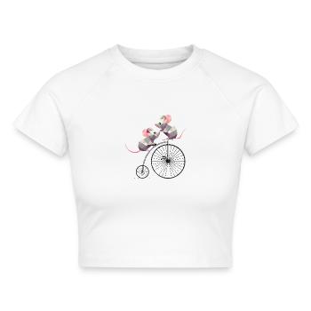 süße Polygon-Mäuse auf einem nostalgischen Hochrad - Cropped Frauen Organic T-Shirt - Weiß - Vorne - AI Model Female 172 dark (172cm)