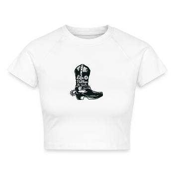 Stiefel Cowboy Western Pferd Sporn Spruch Geschenk - Cropped Frauen Organic T-Shirt - Weiß - Vorne - AI Model Female 172 dark (172cm)