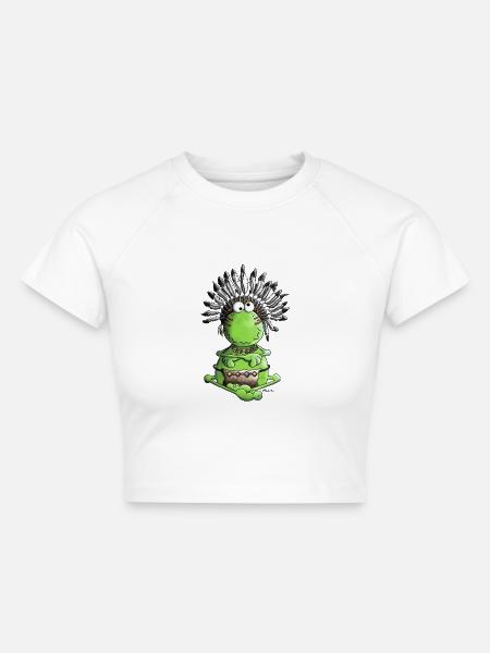 Häuptling Frosch - Indianer - Cropped Frauen Organic T-Shirt - Weiß