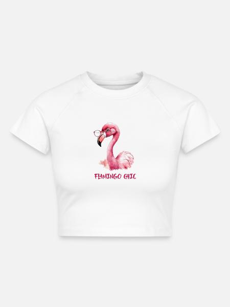 Flamingo-Chic - Cropped Frauen Organic T-Shirt - Weiß