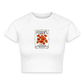 Mohnblume im Art-Deco-Stil mit Gedichtzitat - Cropped Frauen Organic T-Shirt - Weiß - Vorne - AI Model Female 172 dark (172cm)