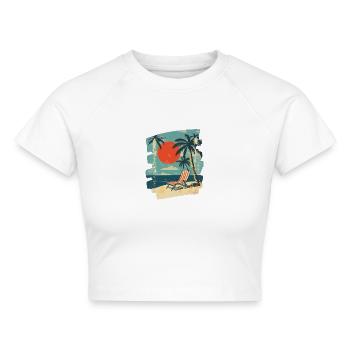 Strand Palmen Sonnenuntergang Sommer - Cropped Frauen Organic T-Shirt - Weiß - Vorne - AI Model Female 172 dark (172cm)