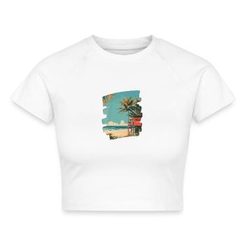 Strand Palmen Sonne Sommer - Cropped Frauen Organic T-Shirt - Weiß - Vorne - AI Model Female 172 dark (172cm)