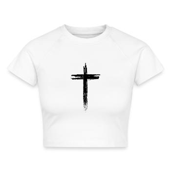 Kreuz - Cropped Frauen Organic T-Shirt - Weiß - Vorne - AI Model Female 172 dark (172cm)