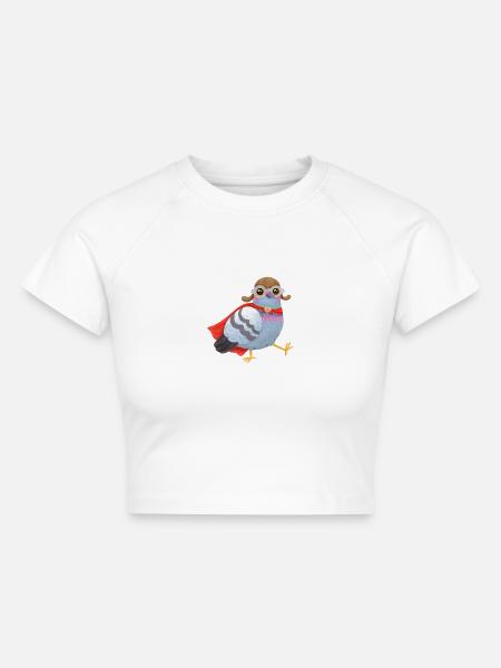 Superhelden Taube – Mit Cape & Fliegerkappe - Cropped Frauen Organic T-Shirt - Weiß