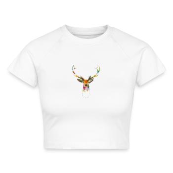 Bunter Hirschkopf im Graffiti-Look - Cropped Frauen Organic T-Shirt - Weiß - Vorne - AI Model Female 172 dark (172cm)