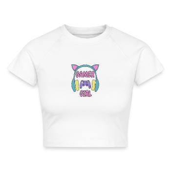 GAMER GIRL HEADPHONES - Cropped Frauen Organic T-Shirt - Weiß - Vorne - AI Model Female 172 dark (172cm)