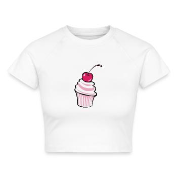 Kirsche Cupcake - Design! - Cropped Frauen Organic T-Shirt - Weiß - Vorne - AI Model Female 172 dark (172cm)