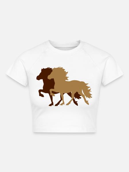 Islandpferde - Cropped Frauen Organic T-Shirt - Weiß