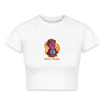 Regenwurm Karikatur | Der Held des Bodens - Cropped Frauen Organic T-Shirt - Weiß - Vorne - AI Model Female 172 dark (172cm)