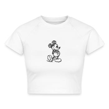 Mickey & Minnie Zeichnung  - Cropped Frauen Organic T-Shirt - Weiß - Vorne - AI Model Female 172 dark (172cm)