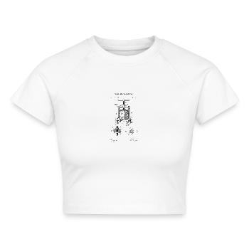 Wine Press Patent Blueprint T-Shirt - Cropped Frauen Organic T-Shirt - Weiß - Vorne - AI Model Female 172 dark (172cm)