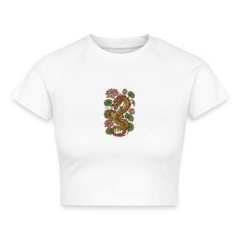 Goldener Drache unter der Lotusblume - Cropped Frauen Organic T-Shirt - Weiß - Vorne - AI Model Female 172 dark (172cm)