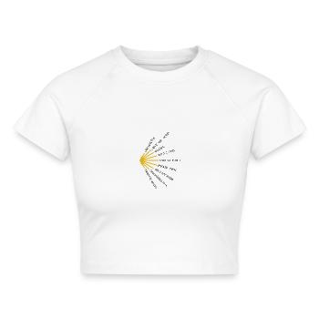 Jakobsweg kennt viele Sprachen - Camino - Pilgern - Cropped Frauen Organic T-Shirt - Weiß - Vorne - AI Model Female 172 dark (172cm)
