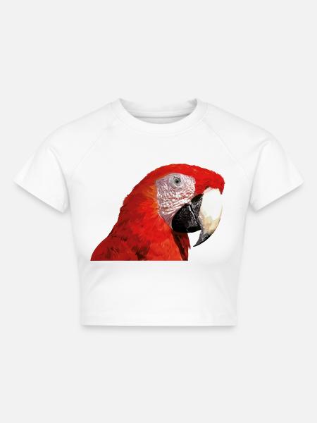Roter Ara - Cropped Frauen Organic T-Shirt - Weiß