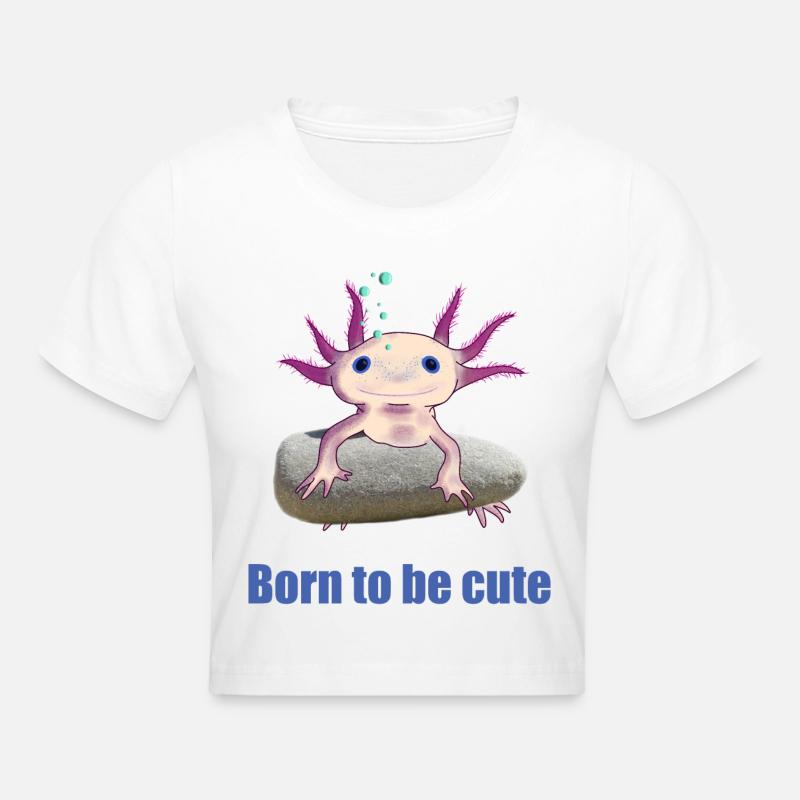 Axolotl - Né pour être mignon, dessiné à la main - Crop top - blanc