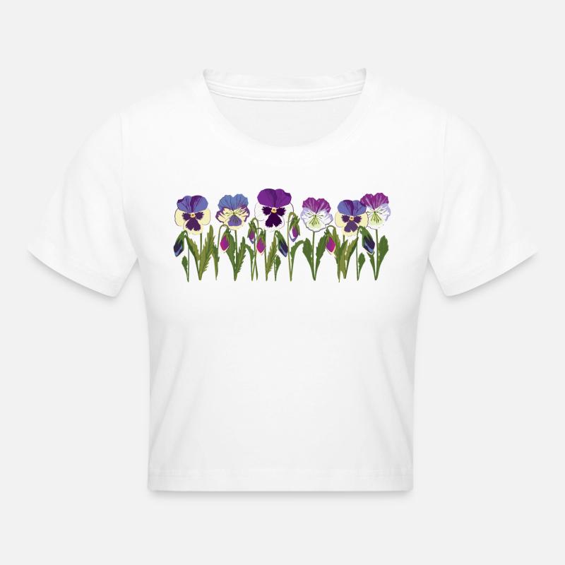Rangée de fleurs de pensée en violet - Crop top - blanc