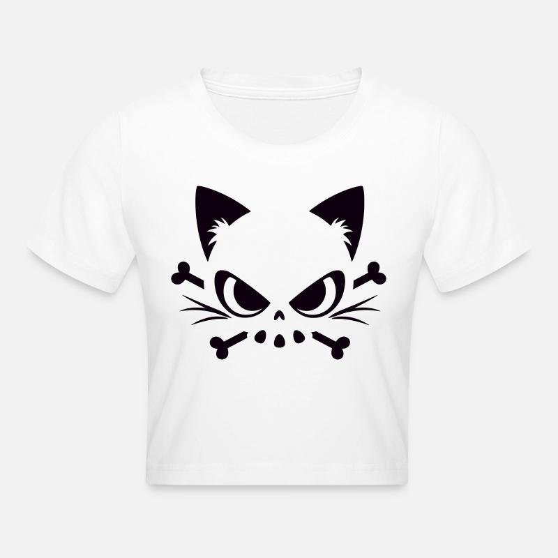 Crâne de chat | Motif minimaliste de Skull & Bones - Crop top - blanc
