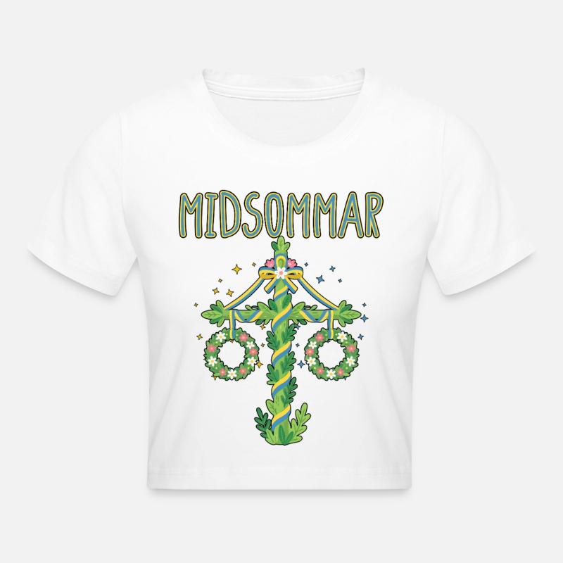 Litha Pagan Solstizio d'Estate Midsommar - Maglietta crop - bianco