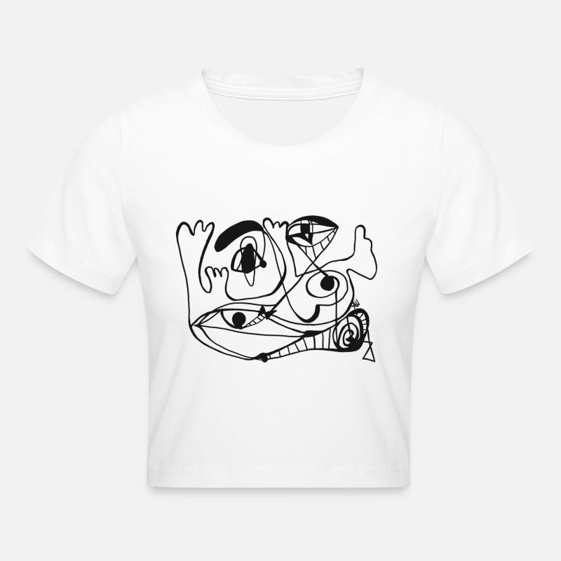 Dessin abstrait visage un portrait au trait - Crop top - blanc