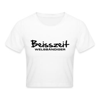 beisszeit_welsbaendiger - Frauen Cropped T-Shirt - Weiß - Vorne - Marisol (170cm)