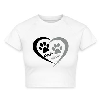 Cat Love Katzen Herz Pfote Tatze Liebe Stubertiger - Frauen Cropped T-Shirt - Weiß - Vorne - Marisol (170cm)