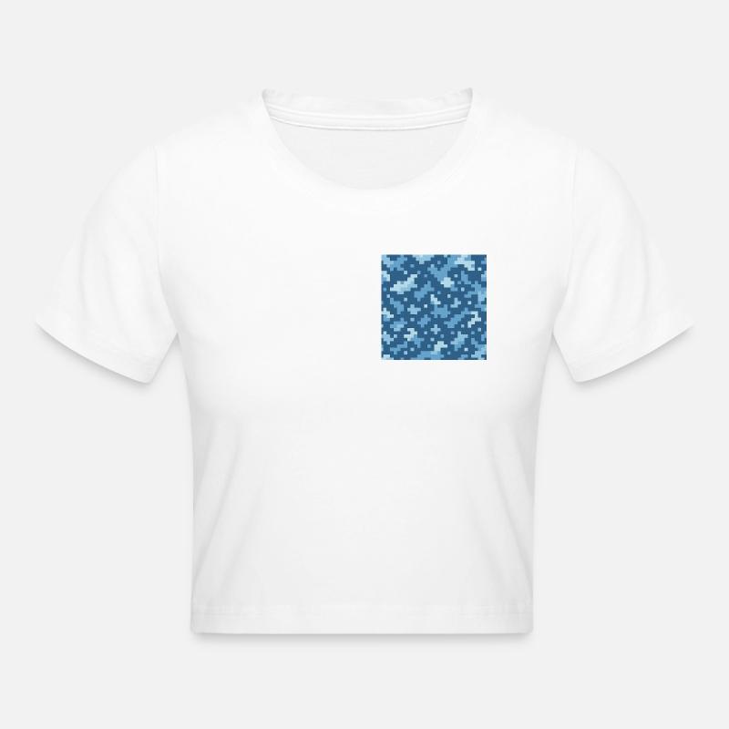 Blue pixel pattern - Cropped T-Shirt - white