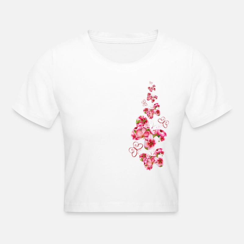 Papillons fleurs roses - Crop top - blanc