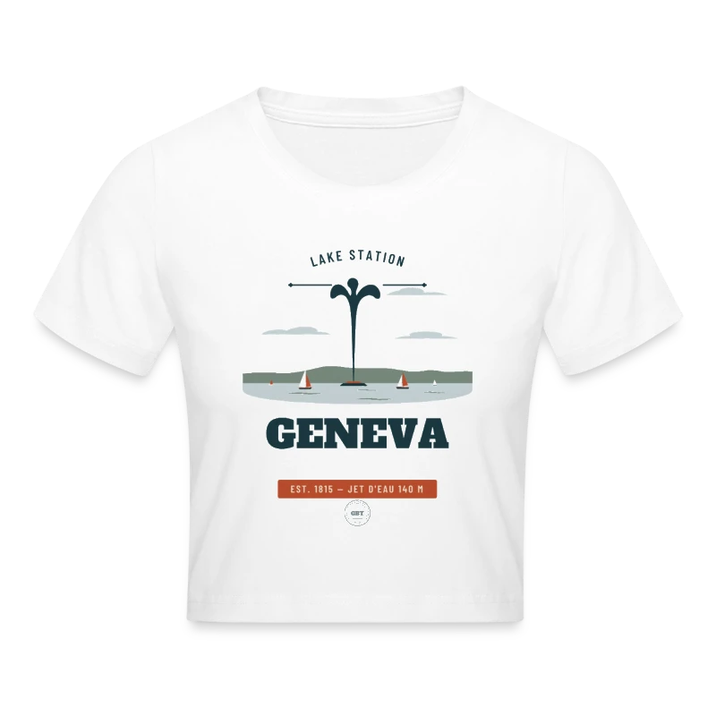 Geneva badge on a cropped t-shirt