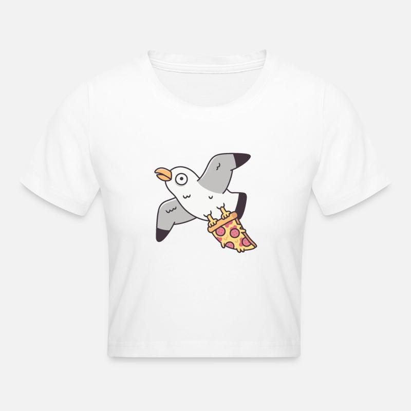 Drôle de mouette s’envolant avec une tranche de pizza - Crop top - blanc