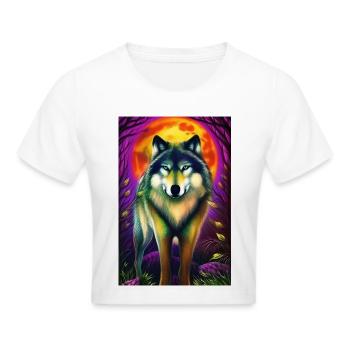 Wolf und Mond - Frauen Cropped T-Shirt - Weiß - Vorne - Marisol (170cm)