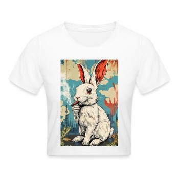 GraffitiHase Zigarette - Frauen Cropped T-Shirt - Weiß - Vorne - Marisol (170cm)