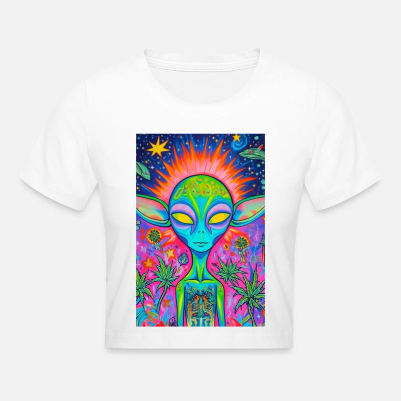 Jardin néon extraterrestre psychédélique - Crop top - blanc