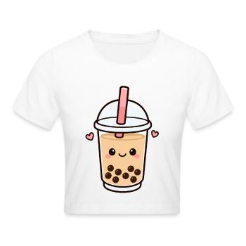 Kawaii Bubble Tea Heart - Cropped T-Shirt - white - Front - Marisol (170cm)