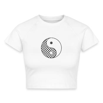 Schaakbord Yin en Yang Symbool - Cropped T-Shirt - wit - Voor - Marisol (170cm)