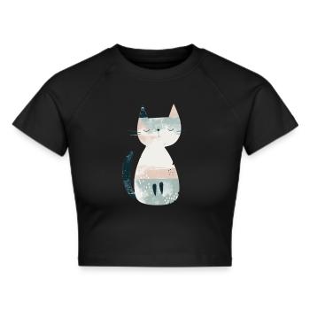 Niedliche skurrile Katzenillustration - Entzückendes Tier - Frauen Cropped T-Shirt - Schwarz - Vorne - Marisol (170cm)