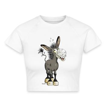 Witziger Esel - Frauen Cropped T-Shirt - Weiß - Vorne - Marisol (170cm)
