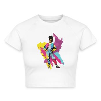 90s 90er Jahre Musik Bunt Party Karneval Kostüm - Frauen Cropped T-Shirt - Weiß - Vorne - Marisol (170cm)
