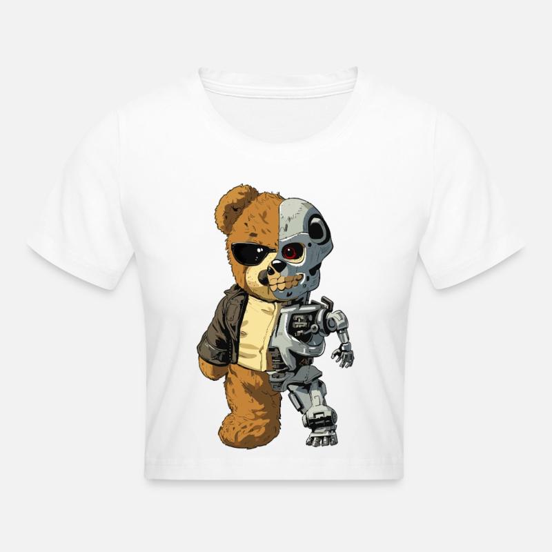 Bear Robot Cyborg - Cropped T-Shirt - white