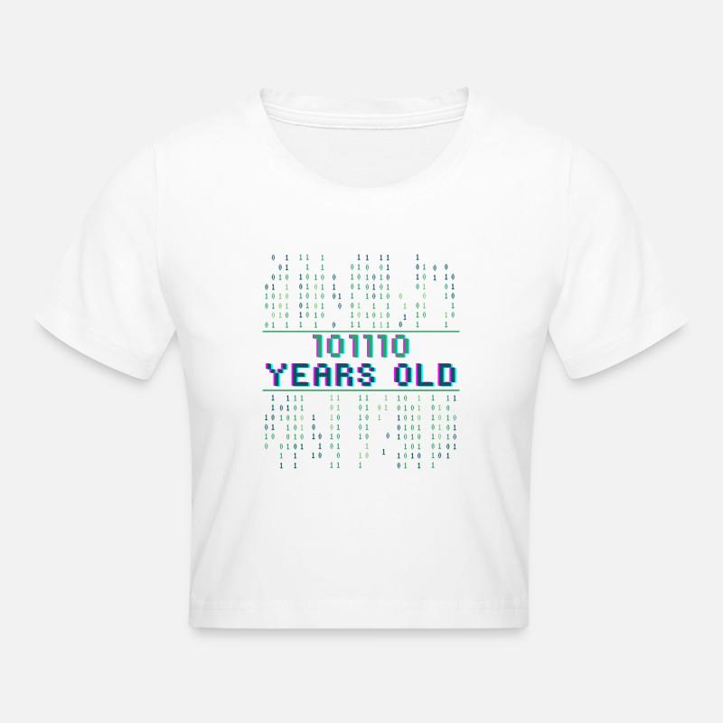 46th Birthday 46 years old Binary Code Computer Science - Cropped T-Shirt - white