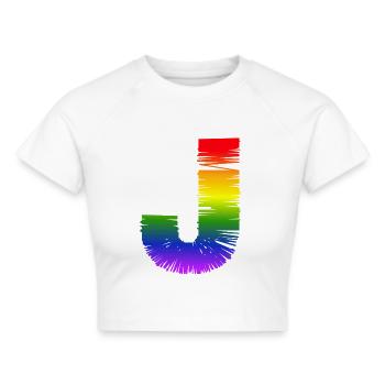 Regenbogen-J - Frauen Cropped T-Shirt - Weiß - Vorne - Marisol (170cm)
