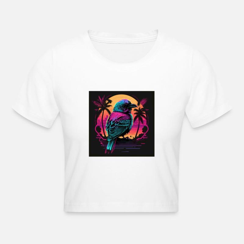 Oiseau aux couleurs néon, synthwave / 80s - Crop top - blanc