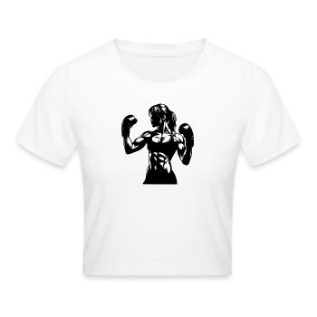 Boxeuse forte femme dans la pose de combat avec les poings levés - Crop top - blanc - Devant - Marisol (170cm)
