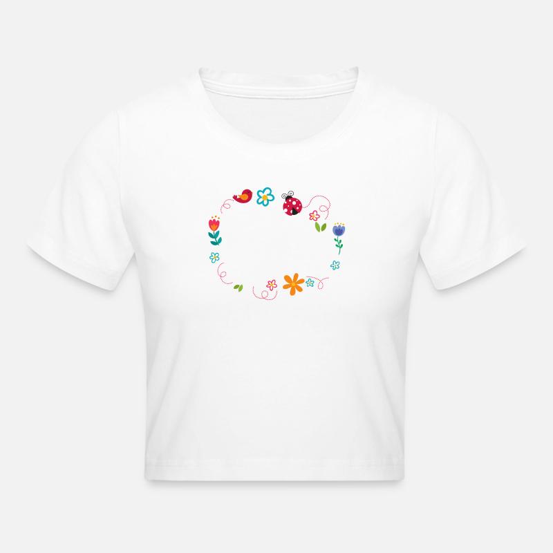Round frame with flowers, ladybug and bird - Cropped T-Shirt - white