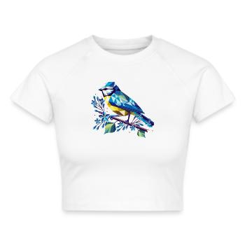bezaubernde Blaumeise auf einem Fliederzweig - Frauen Cropped T-Shirt - Weiß - Vorne - Marisol (170cm)