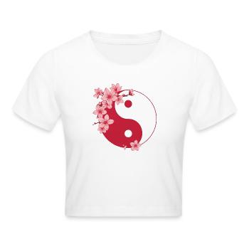 Yin-Yang met kersenbloesems in roze tinten - Cropped T-Shirt - wit - Voor - Marisol (170cm)